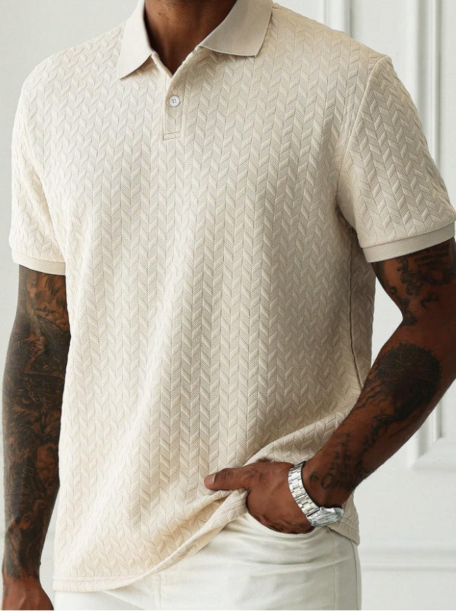 Men's Textured Knit Polo Shirt Short Sleeve Summer Top