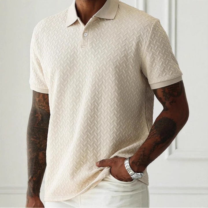 Men's Textured Knit Polo Shirt Short Sleeve Summer Top
