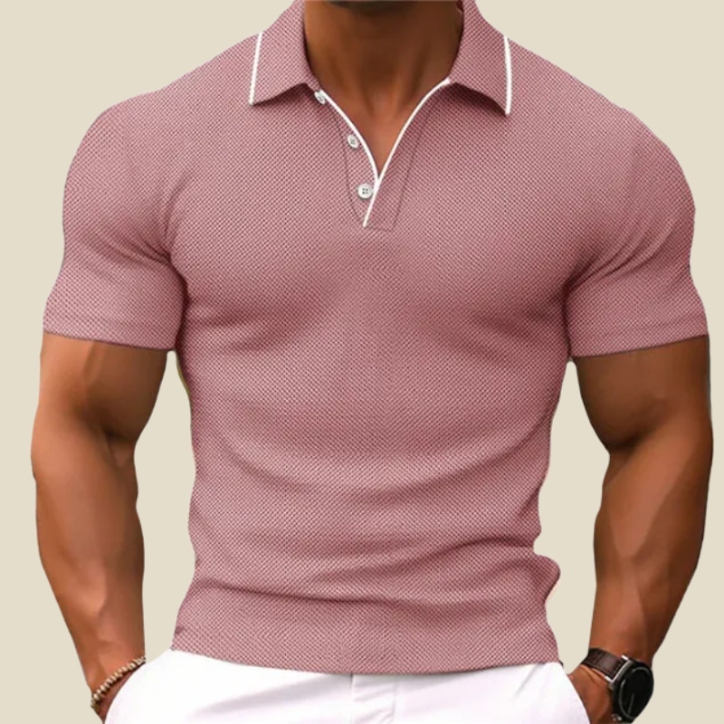 Men's Textured Polo Shirt, Short Sleeve Casual Summer Top