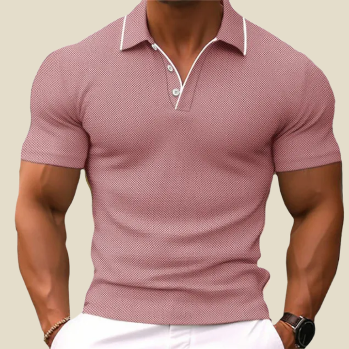 Men's Textured Polo Shirt, Short Sleeve Casual Summer Top