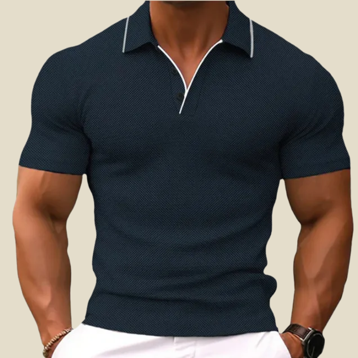 Men's Textured Polo Shirt, Short Sleeve Casual Summer Top
