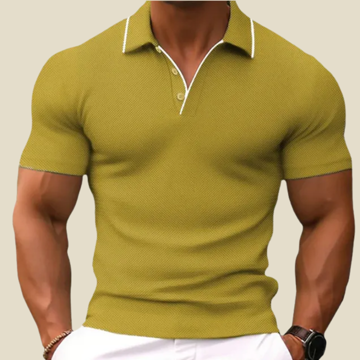 Men's Textured Polo Shirt, Short Sleeve Casual Summer Top