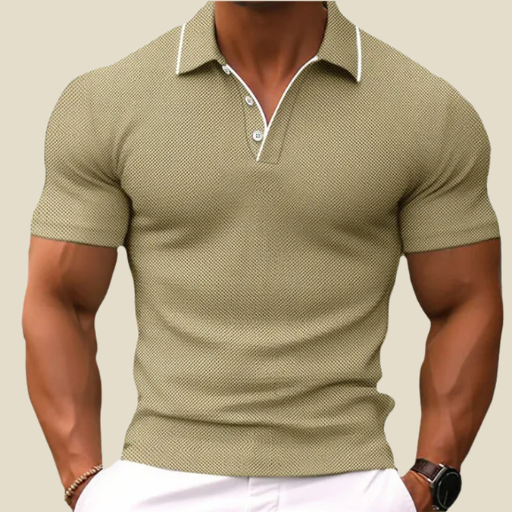 Men's Textured Polo Shirt, Short Sleeve Casual Summer Top