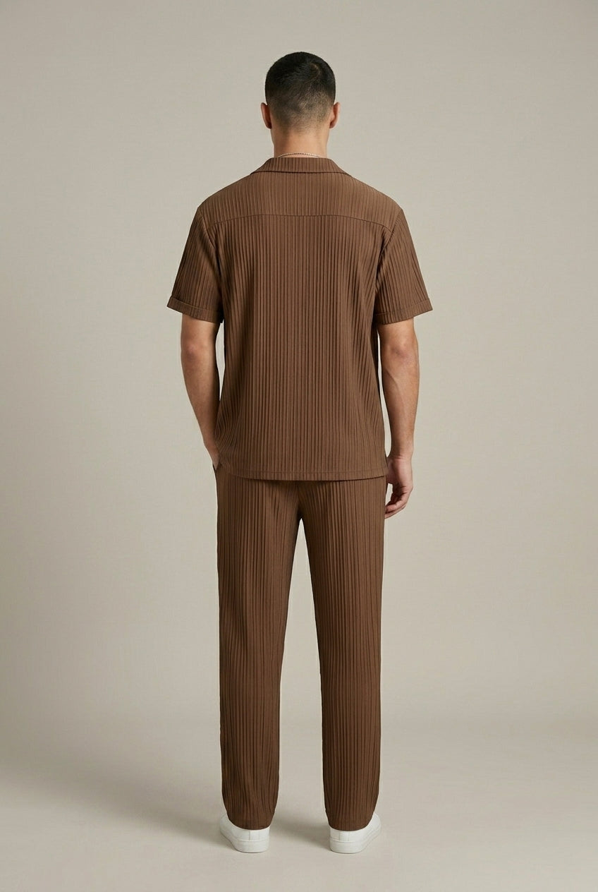 Men's Textured Stripe Shirt and Pants Set, Casual Summer Two-Piece