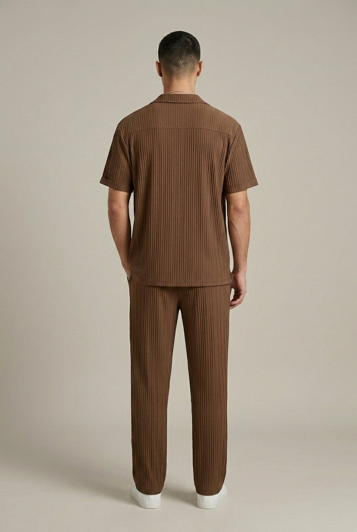 Men's Textured Stripe Shirt and Pants Set, Casual Summer Two-Piece