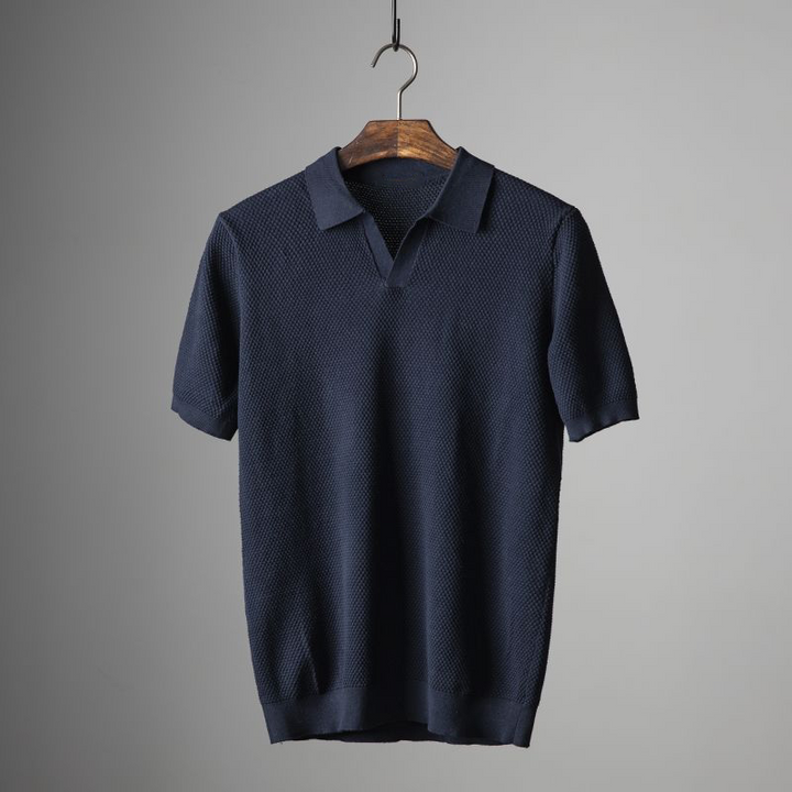 Men's Textured V-Neck Short Sleeve Polo Shirt for Summer