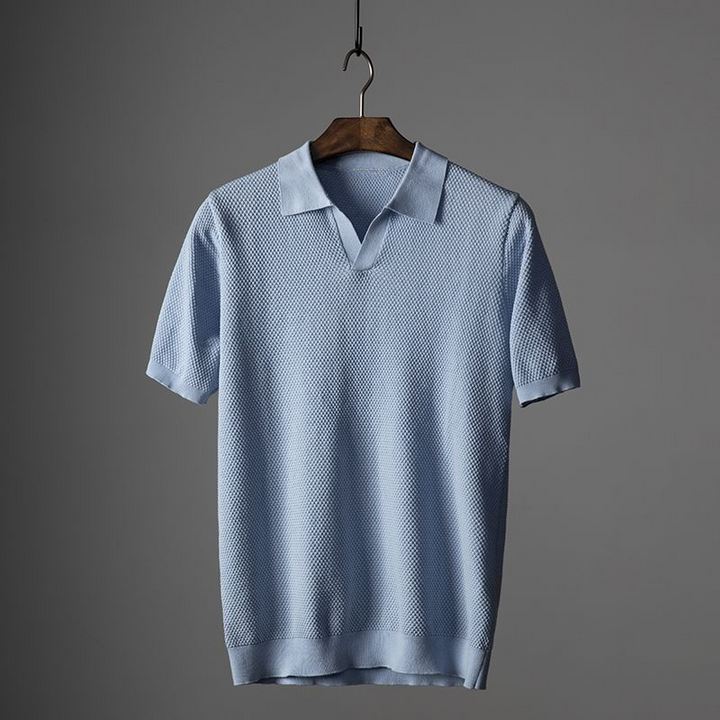 Men's Textured V-Neck Short Sleeve Polo Shirt for Summer