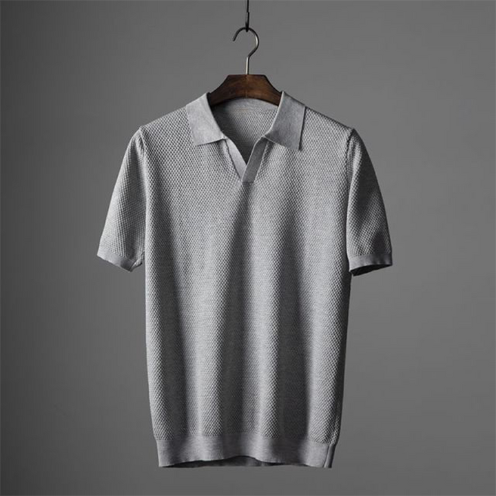 Men's Textured V-Neck Short Sleeve Polo Shirt for Summer