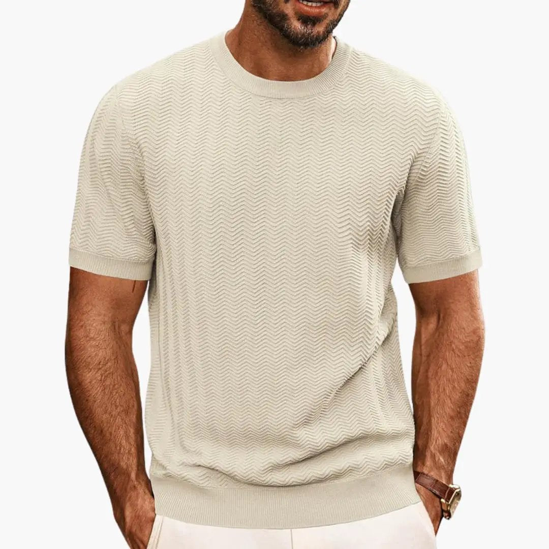 Men's Textured Wave Knit Crew Neck Short Sleeve Summer T-Shirt