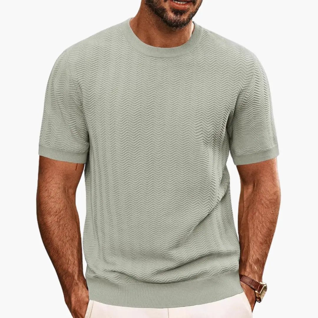 Men's Textured Wave Knit Crew Neck Short Sleeve Summer T-Shirt