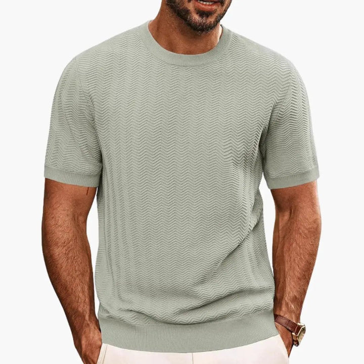 Men's Textured Wave Knit Crew Neck Short Sleeve Summer T-Shirt
