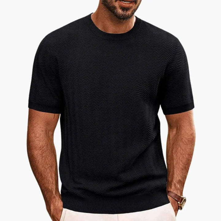 Men's Textured Wave Knit Crew Neck Short Sleeve Summer T-Shirt