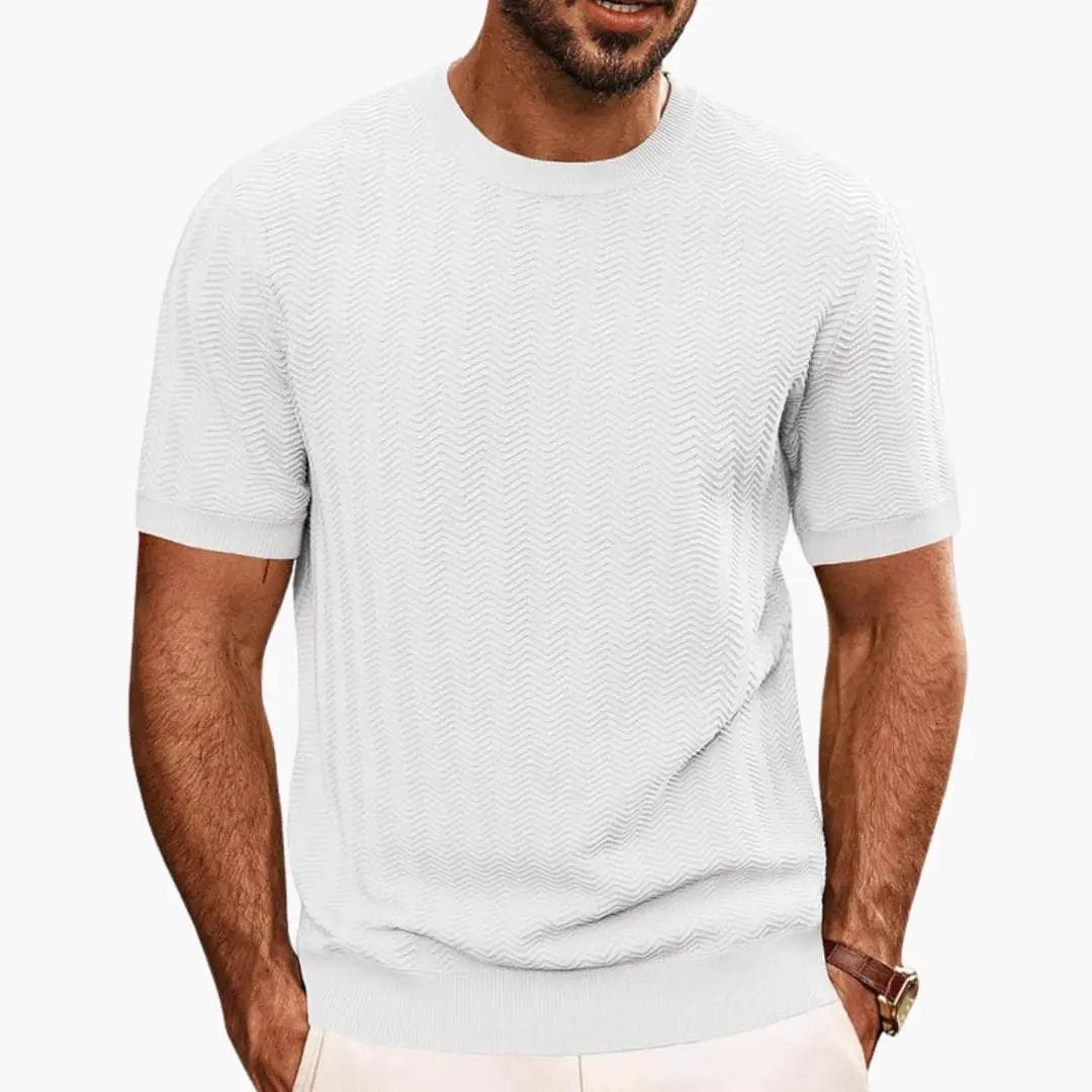 Men's Textured Wave Knit Crew Neck Short Sleeve Summer T-Shirt