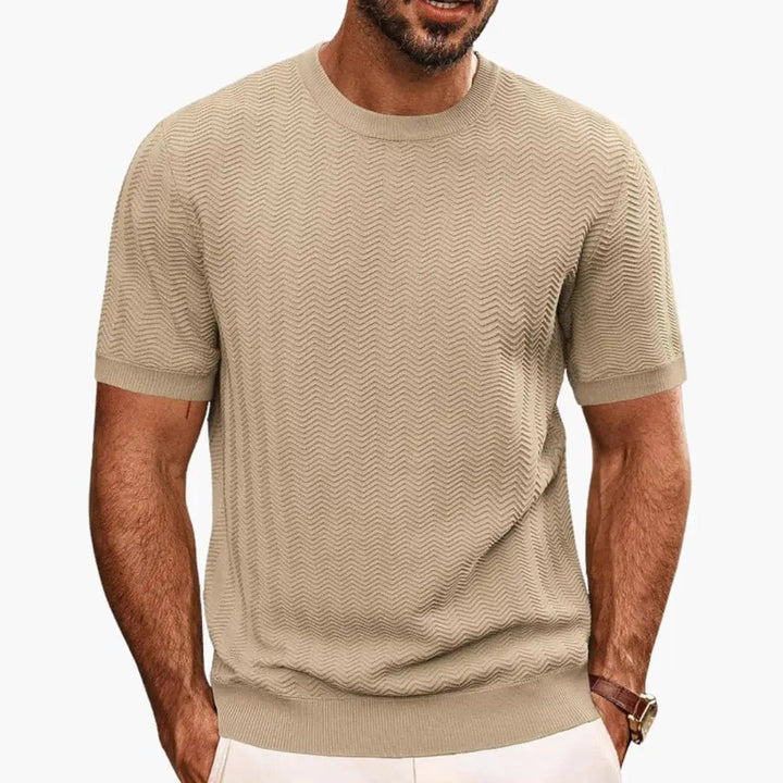 Men's Textured Wave Knit Crew Neck Short Sleeve Summer T-Shirt