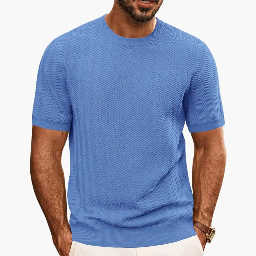Men's Textured Wave Knit Crew Neck Short Sleeve Summer T-Shirt