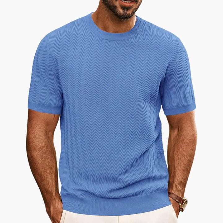 Men's Textured Wave Knit Crew Neck Short Sleeve Summer T-Shirt