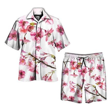 Men's Tropical Palm Print Shirt and Shorts Set, Summer Vacation Co-ord