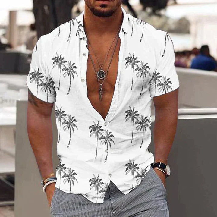 Men's Tropical Print Shirt - Short Sleeve Button Up Summer Top