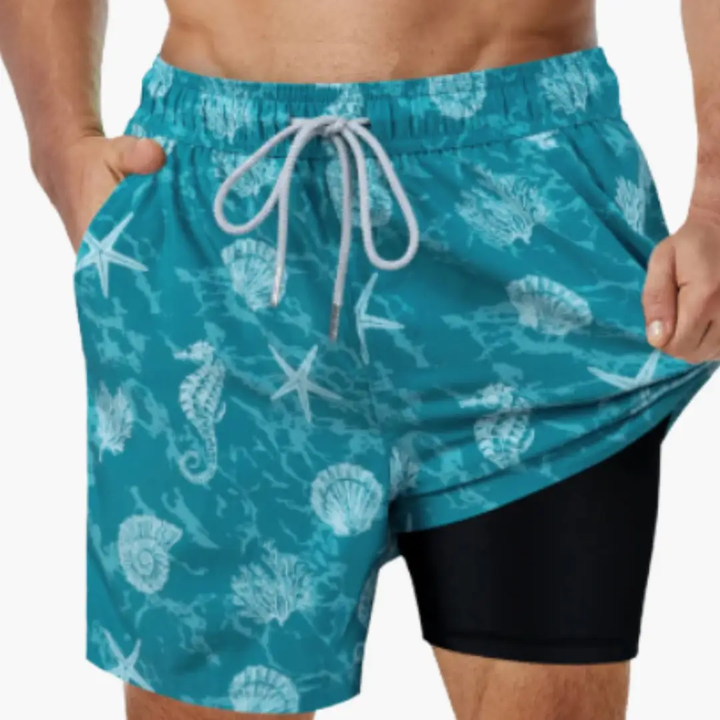 Men's Tropical Print Swim Shorts - Mesh-Lined Summer Trunks