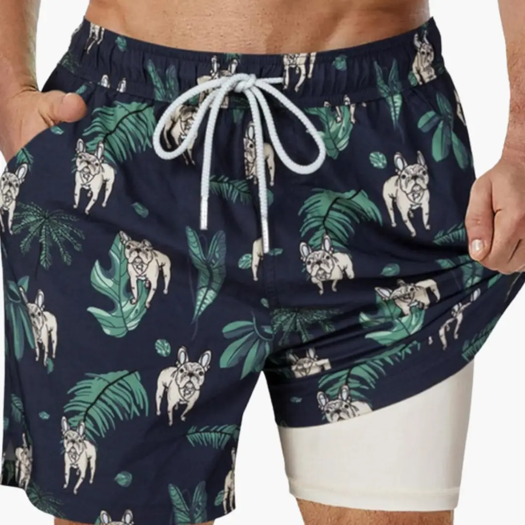 Men's Tropical Print Swim Shorts - Mesh-Lined Summer Trunks