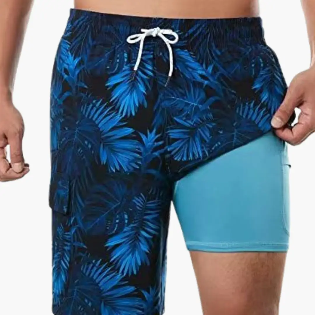 Men's Tropical Print Swim Shorts - Mesh-Lined Summer Trunks