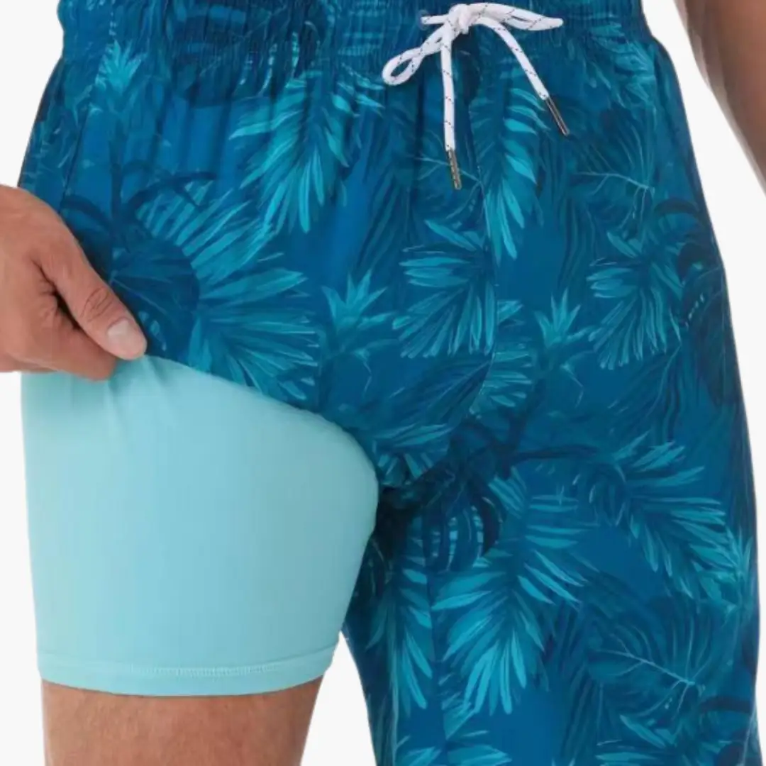 Men's Tropical Print Swim Shorts - Mesh-Lined Summer Trunks