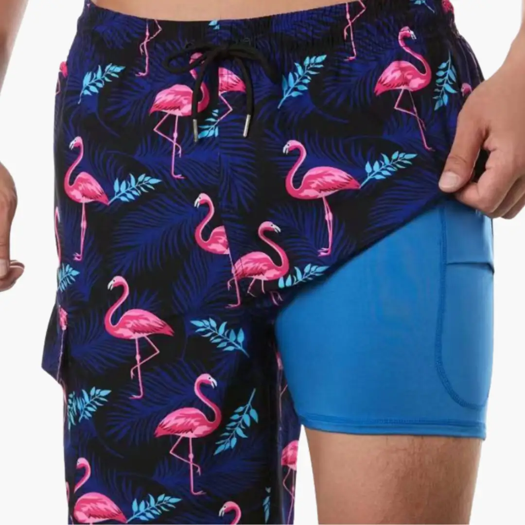 Men's Tropical Print Swim Shorts - Mesh-Lined Summer Trunks