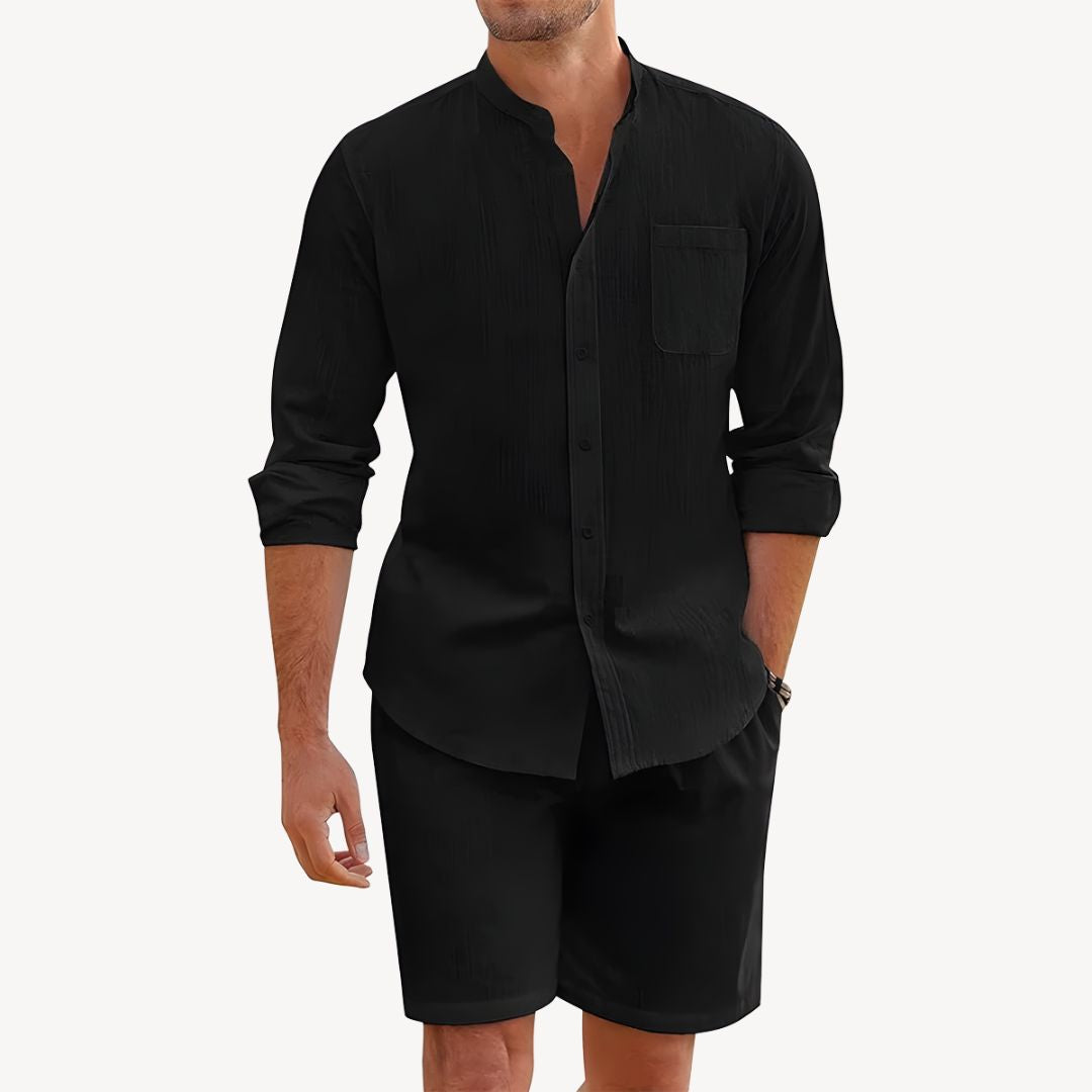 Men's Two Piece Linen Shirt and Shorts Beach Set for Summer