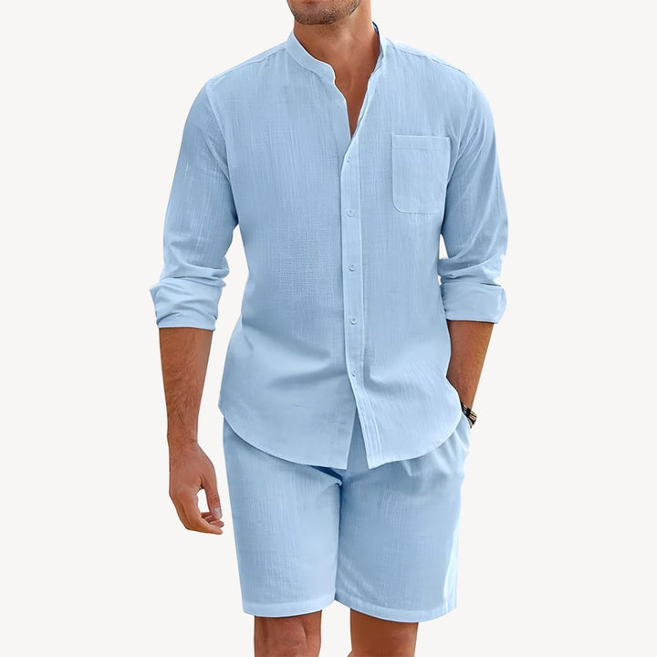 Men's Two Piece Linen Shirt and Shorts Beach Set for Summer