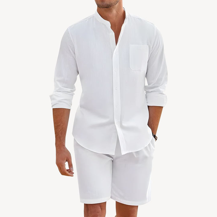 Men's Two Piece Linen Shirt and Shorts Beach Set for Summer