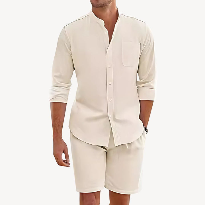 Men's Two Piece Linen Shirt and Shorts Beach Set for Summer