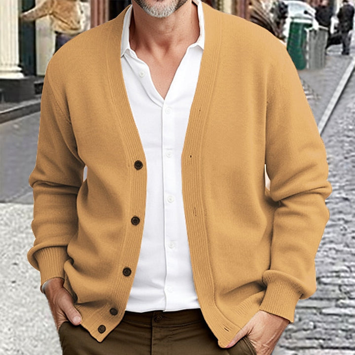 Men's V Neck Ribbed Knit Button Front Sweater Cardigan