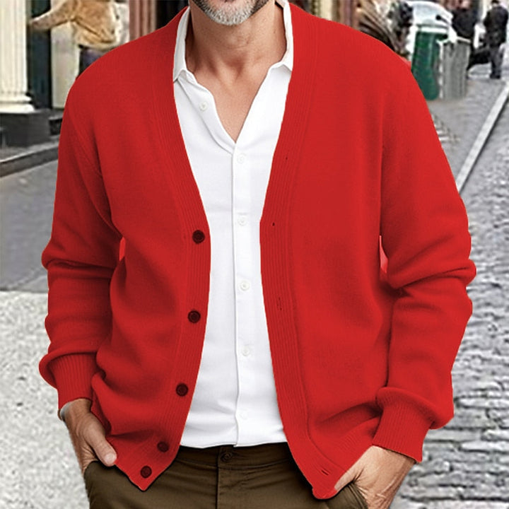 Men's V Neck Ribbed Knit Button Front Sweater Cardigan