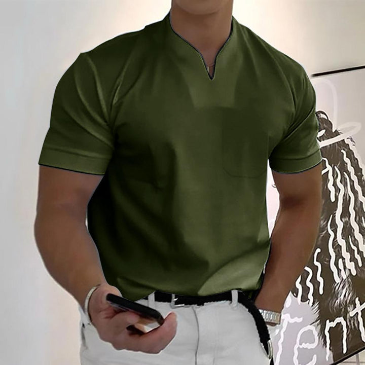 Men's V-Neck Short Sleeve Knit Polo Shirt, Casual Summer Polo