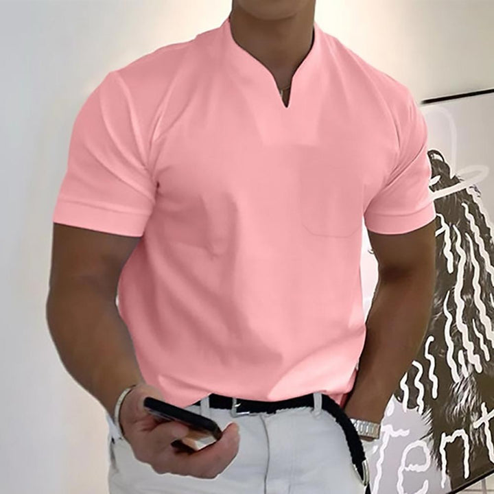 Men's V-Neck Short Sleeve Knit Polo Shirt, Casual Summer Polo
