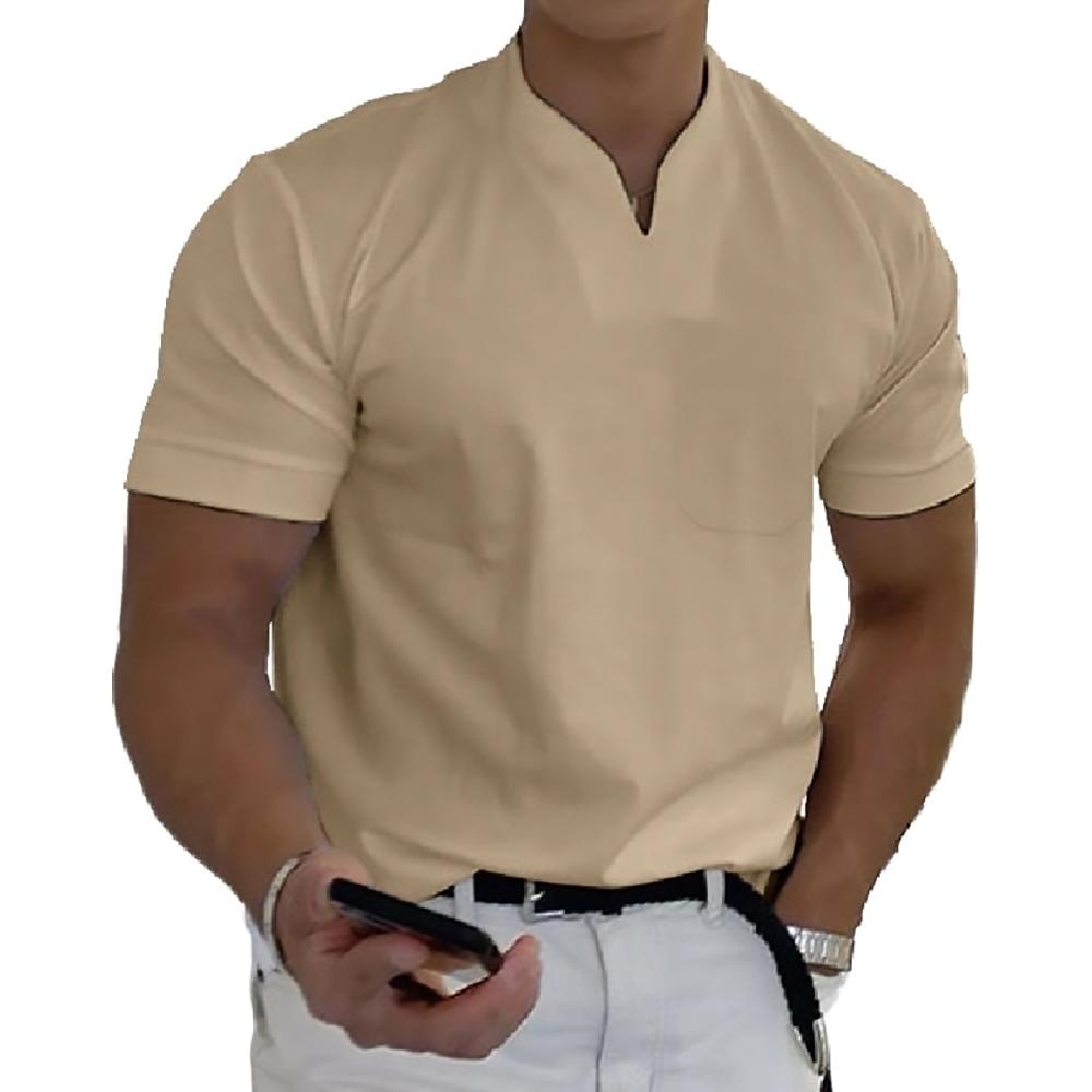 Men's V-Neck Short Sleeve Knit Polo Shirt, Casual Summer Polo