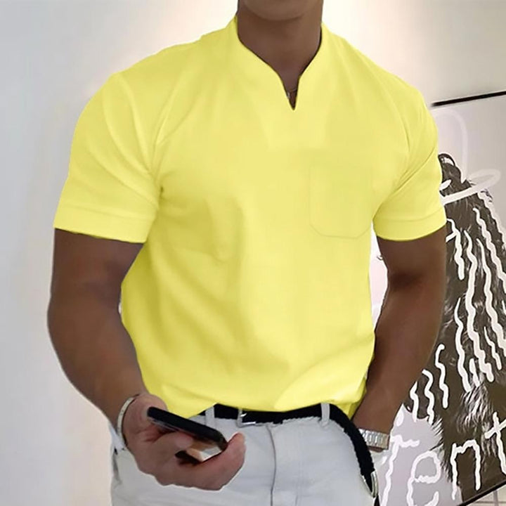 Men's V-Neck Short Sleeve Knit Polo Shirt, Casual Summer Polo