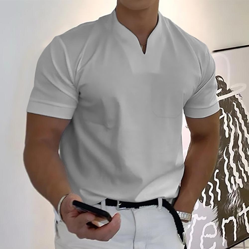 Men's V-Neck Short Sleeve Knit Polo Shirt, Casual Summer Polo