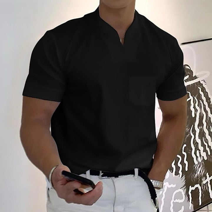 Men's V-Neck Short Sleeve Knit Polo Shirt, Casual Summer Polo