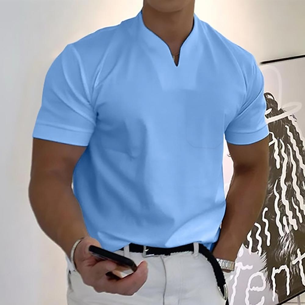 Men's V-Neck Short Sleeve Knit Polo Shirt, Casual Summer Polo