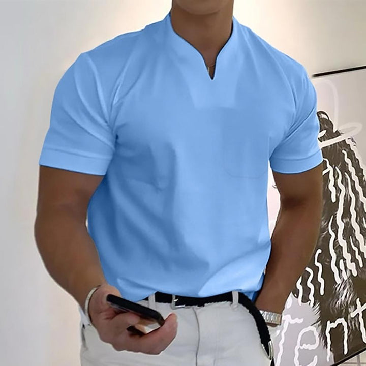 Men's V-Neck Short Sleeve Knit Polo Shirt, Casual Summer Polo