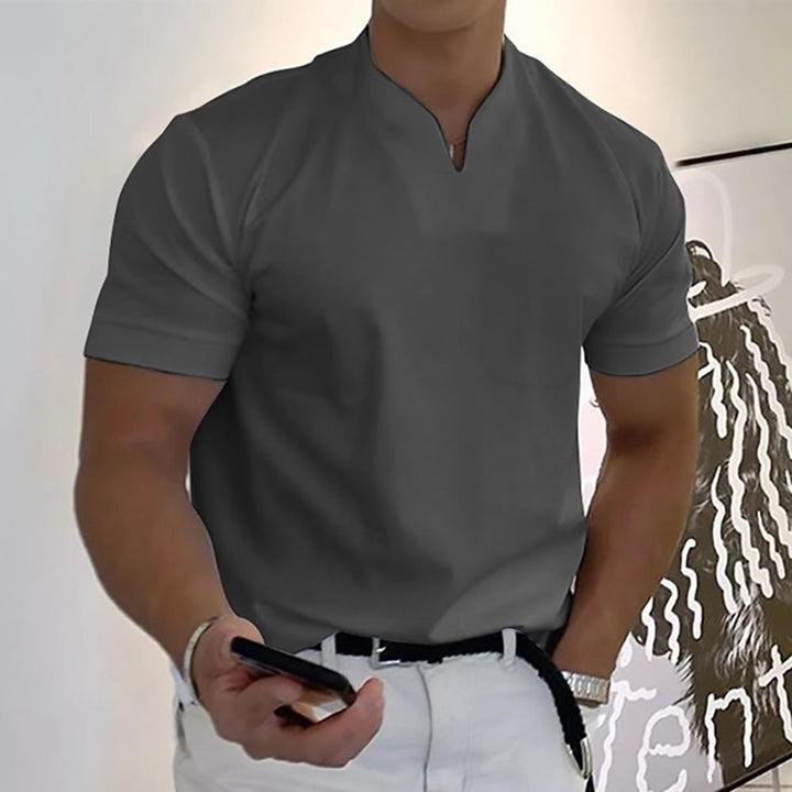 Men's V-Neck Short Sleeve Knit Polo Shirt, Casual Summer Polo