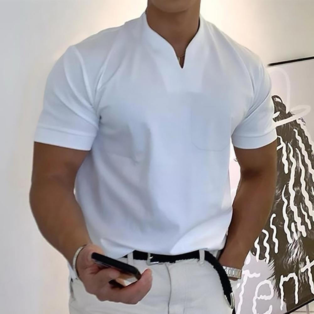 Men's V-Neck Short Sleeve Knit Polo Shirt, Casual Summer Polo