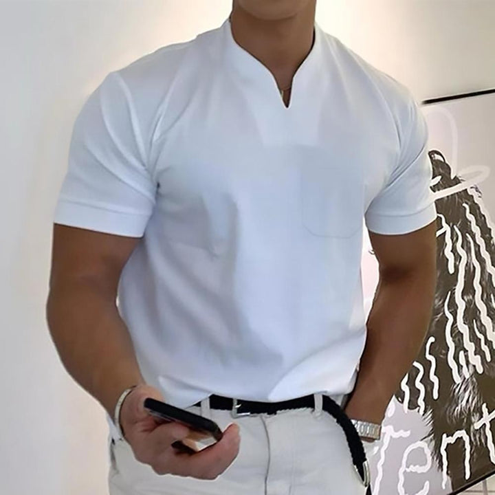 Men's V-Neck Short Sleeve Knit Polo Shirt, Casual Summer Polo