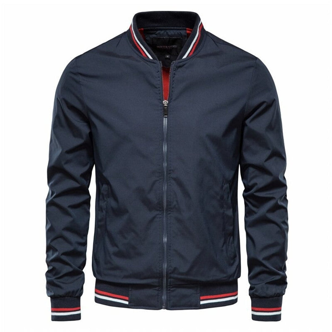 Men's Varsity Striped-Trim Full-Zip Bomber Jacket