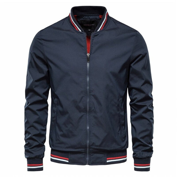 Men's Varsity Striped-Trim Full-Zip Bomber Jacket