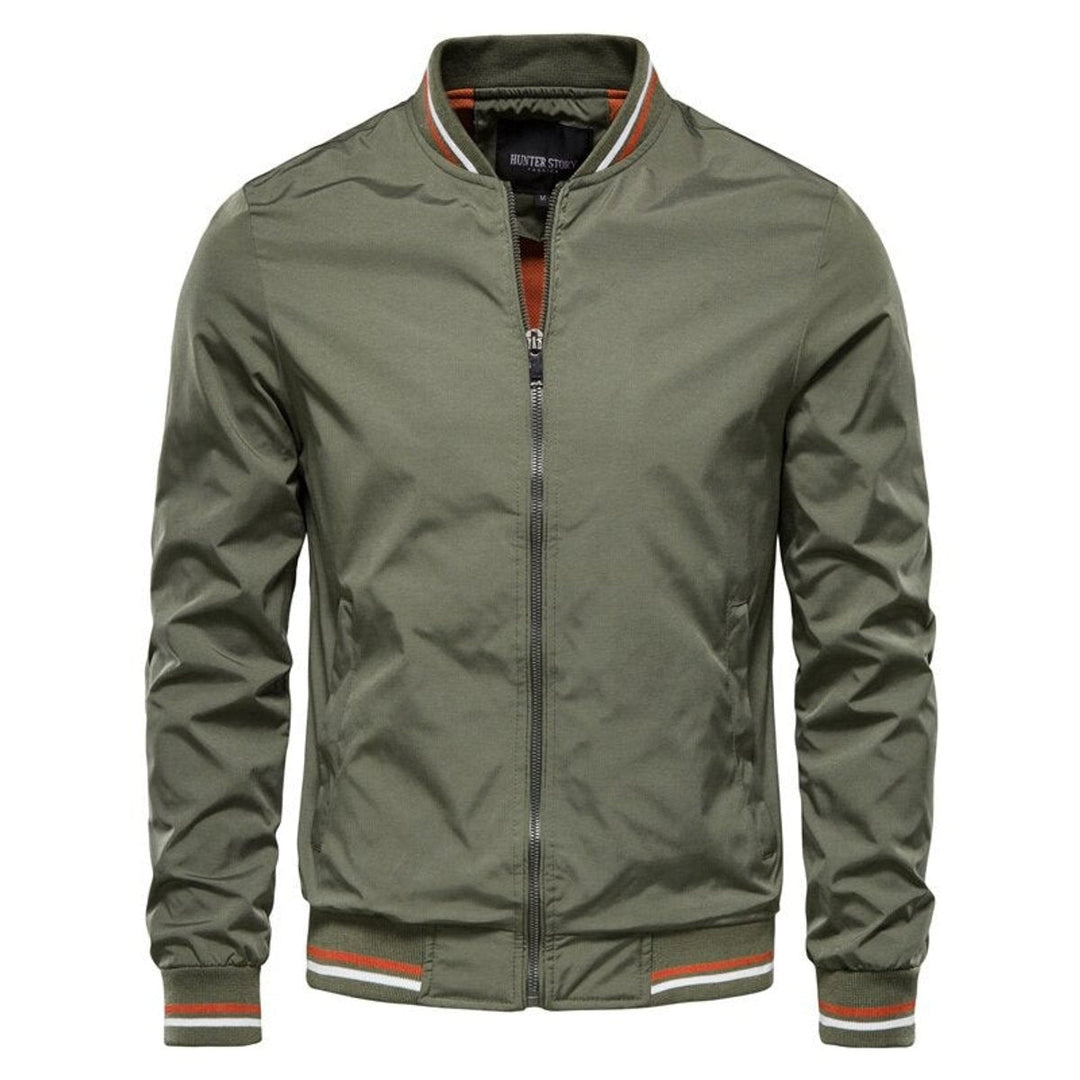 Men's Varsity Striped-Trim Full-Zip Bomber Jacket