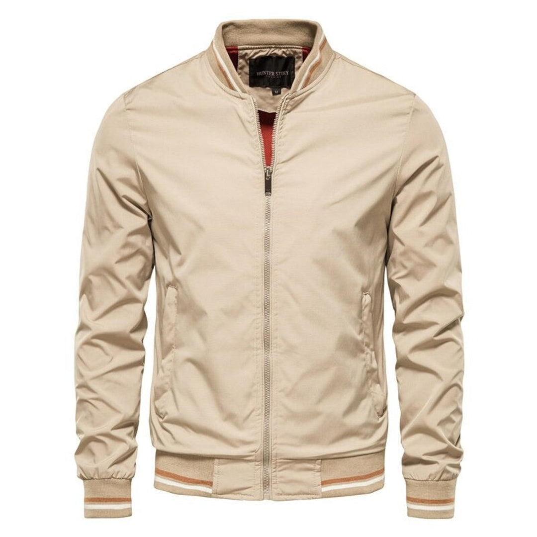 Men's Varsity Striped-Trim Full-Zip Bomber Jacket