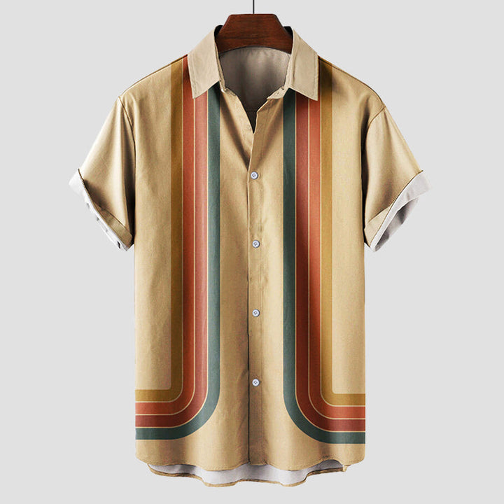 Men's Vintage Stripe Short Sleeve Button-Up Summer Shirt