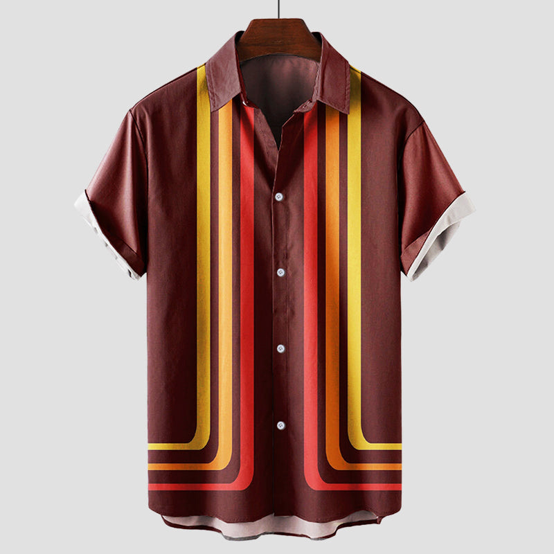 Men's Vintage Stripe Short Sleeve Button-Up Summer Shirt